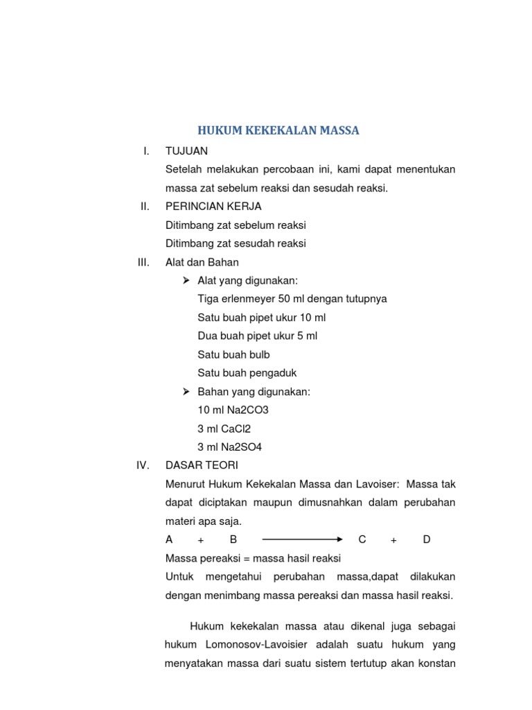Laporan 2 Hukum Kekekalan Massa
