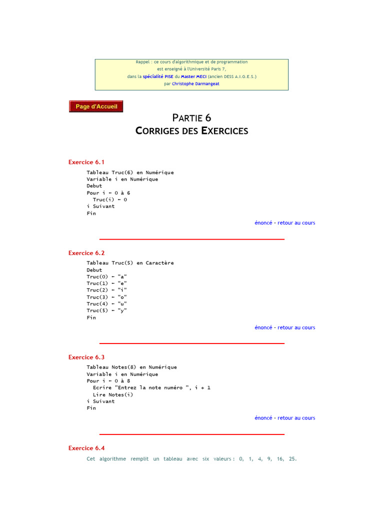 Corrigés des exercices - Partie 6 | PDF