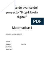 Reporte de Avance Del Proyecto "Blog-Libreta Digital" Matematicas I