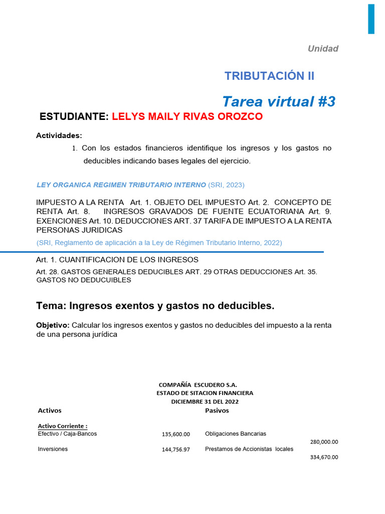 Ingresos Exentos y Gastos No Deducibles | PDF | Impuestos | Impuesto ...