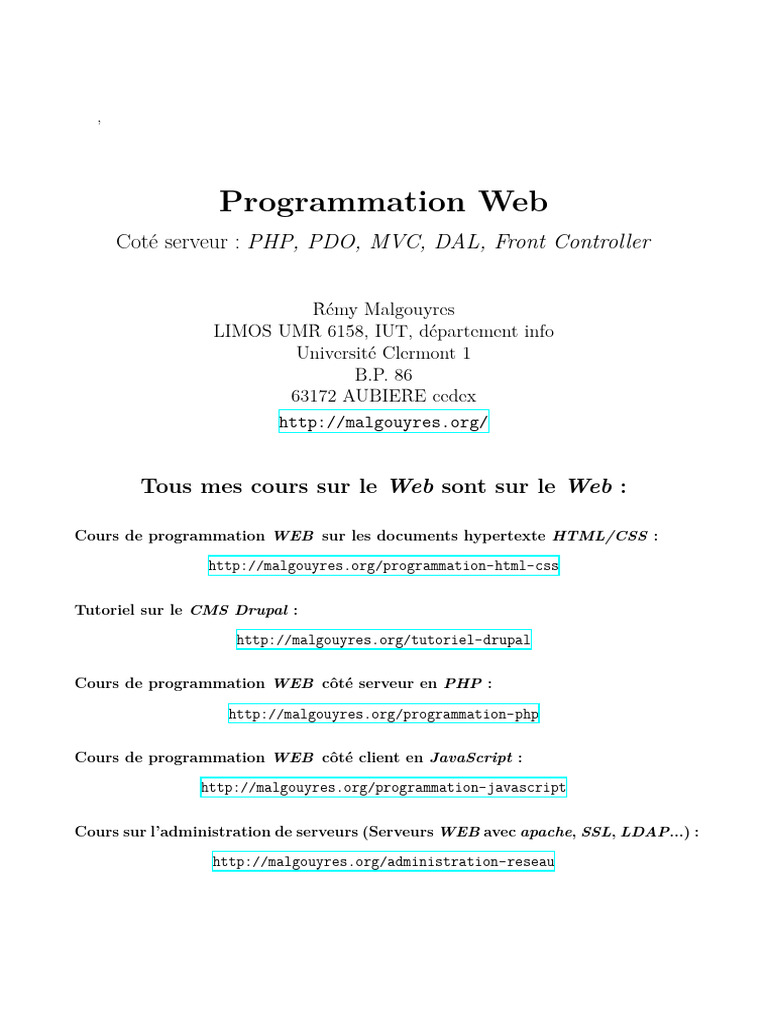 Cours de Programmation PHP et Web | PDF | PHP | Programmation web