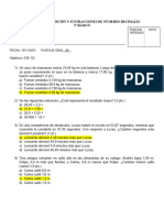 5° - Matemática - Evaluación Adición y Sustracción N°decimales