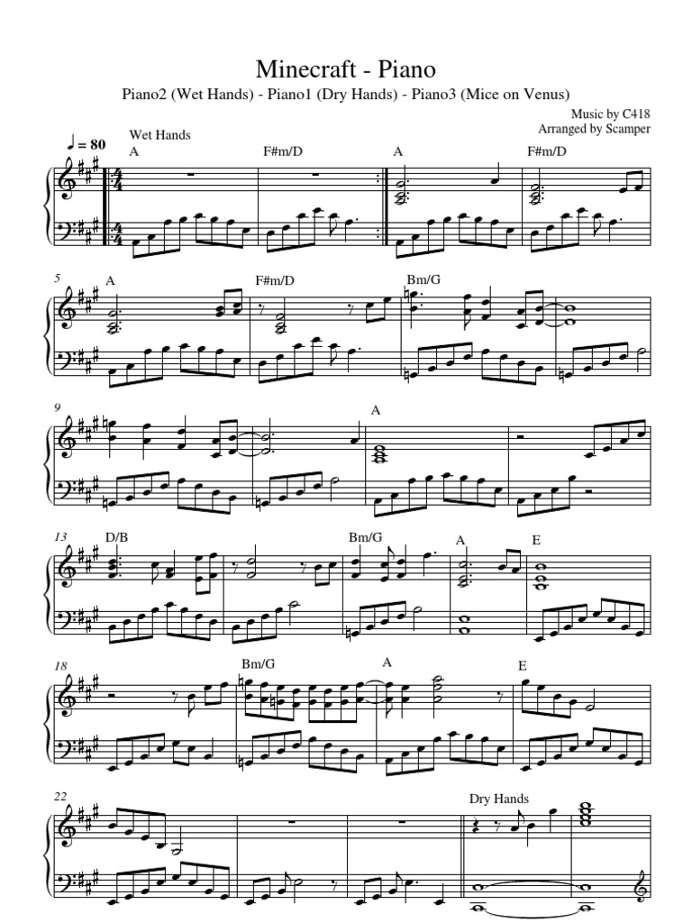Minecraft Piano Piano Sheet Music