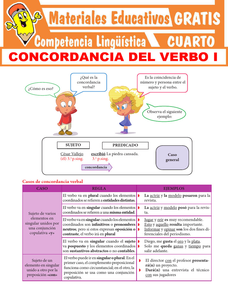 Ejemplos y ejercicios de concordancia verbal | PDF | Verbo | Plural
