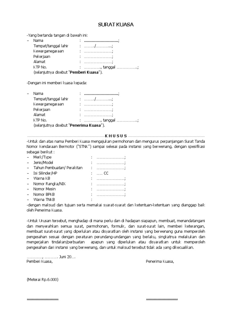 Contoh Surat Kuasa Balik Nama Telkom Contoh Surat