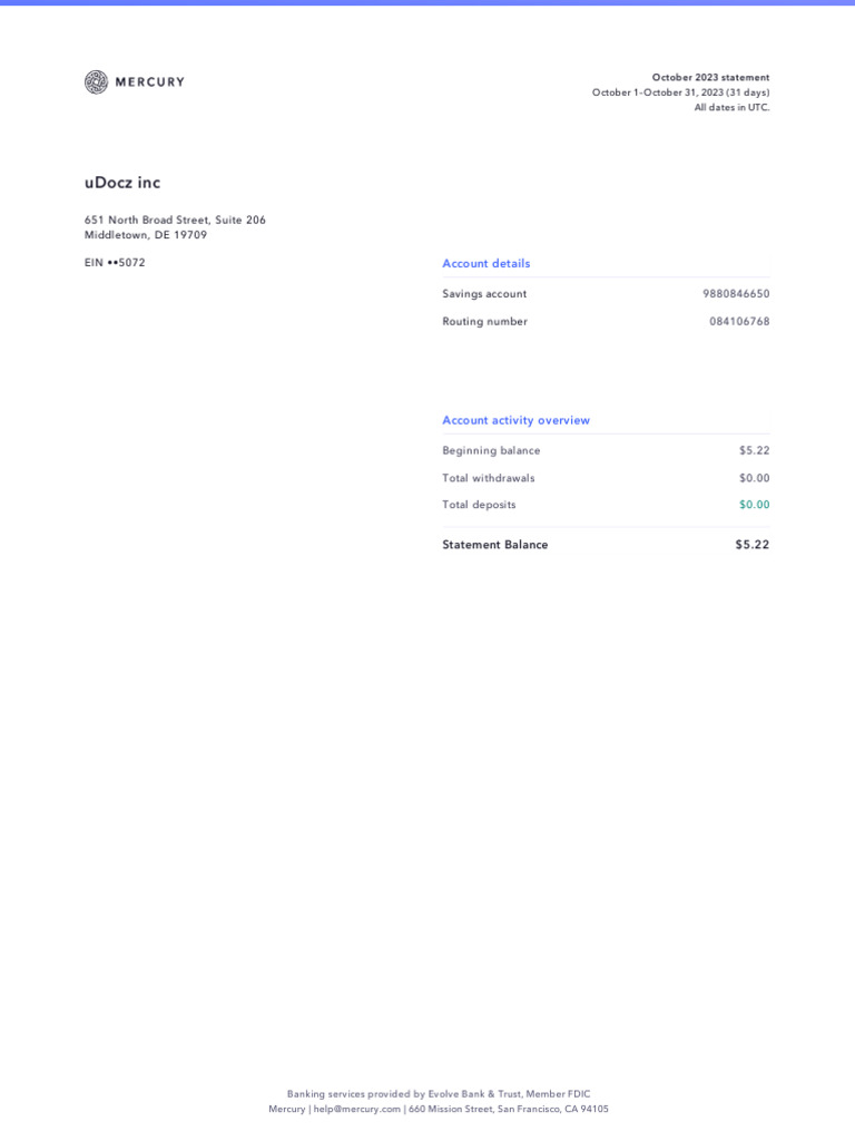 October 2023 Bank Statement Summary | PDF