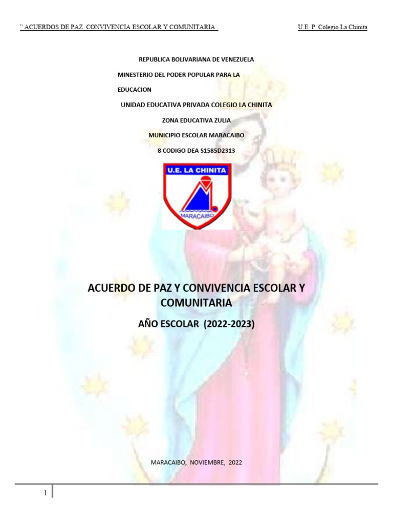 ACUERDO DE PAZ Y CONVIVENCIA ESCOLAR Y COMUNITARIA 2023 colegio la ...