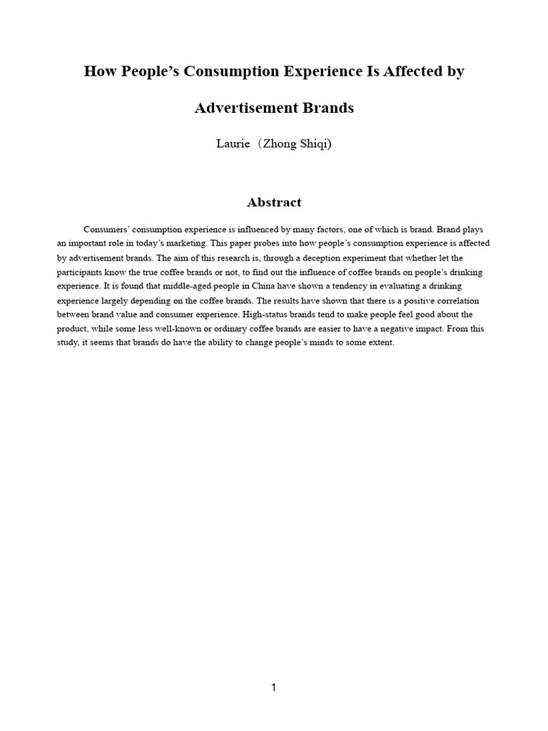 How People's Consumption Experience Is Affected by Advertisement Brands ...