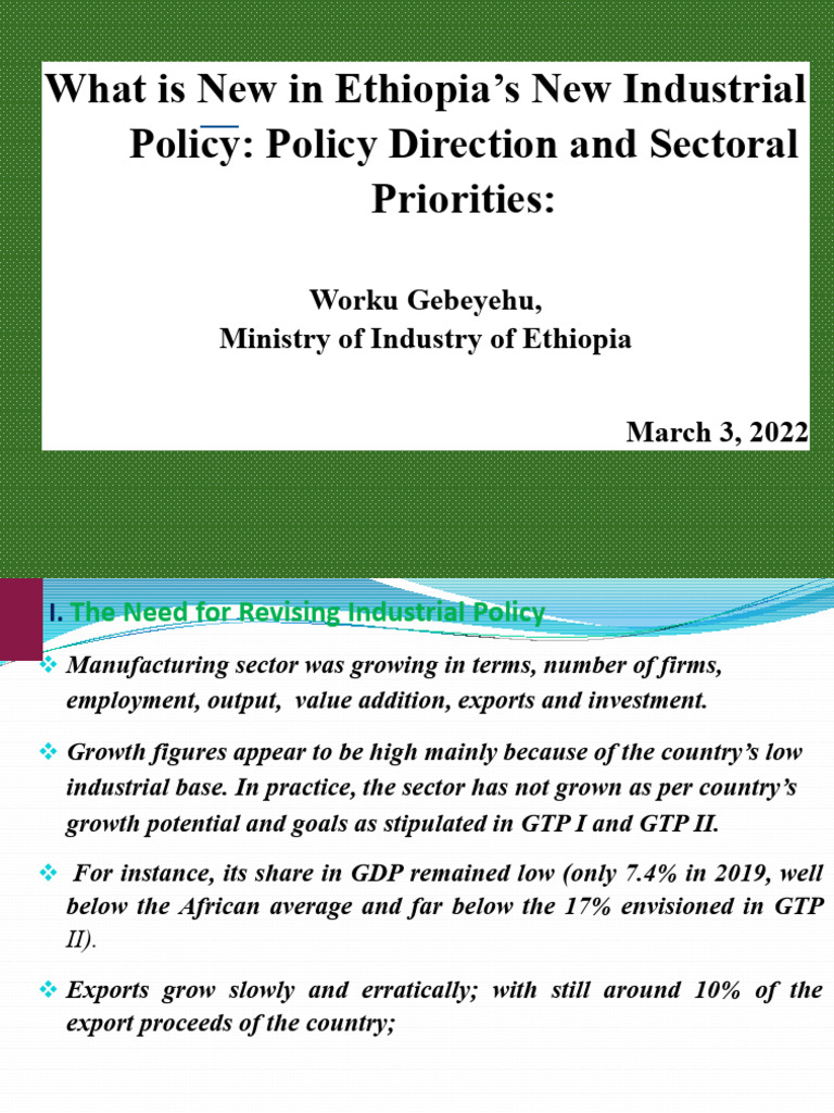 Ethiopian Industry Policy PDF Governance Economic Growth