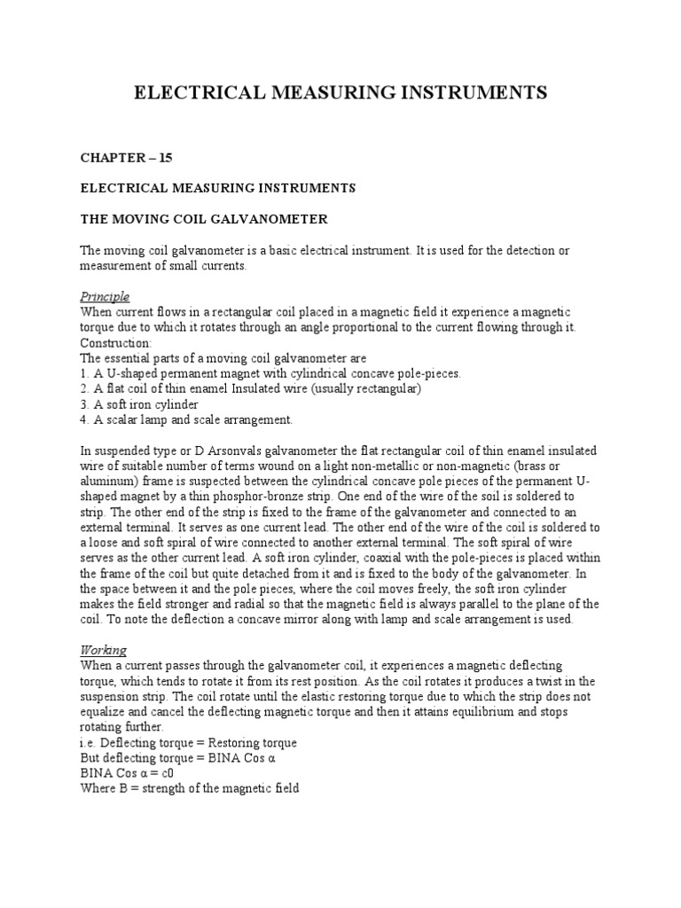 Physics Notes Fbise FSC 2 CHAPTER 15 ELECTRICAL MEASURING INSTRUMENTS