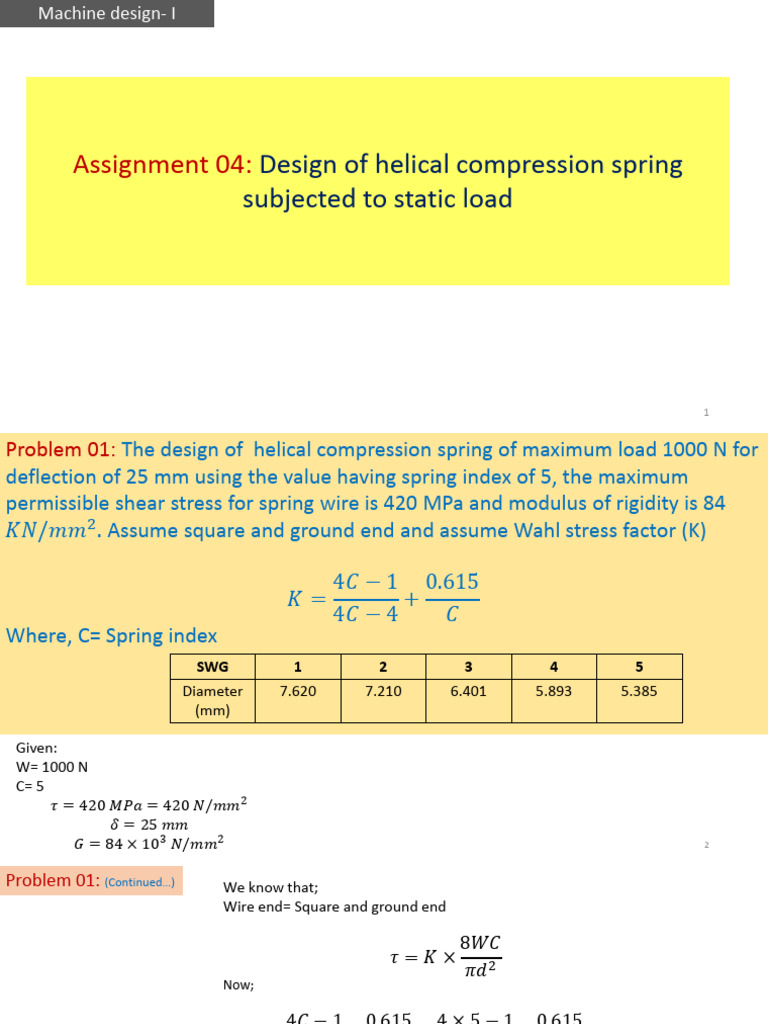 Assignment 04 Design of Helical Compression Spring PDF Civil