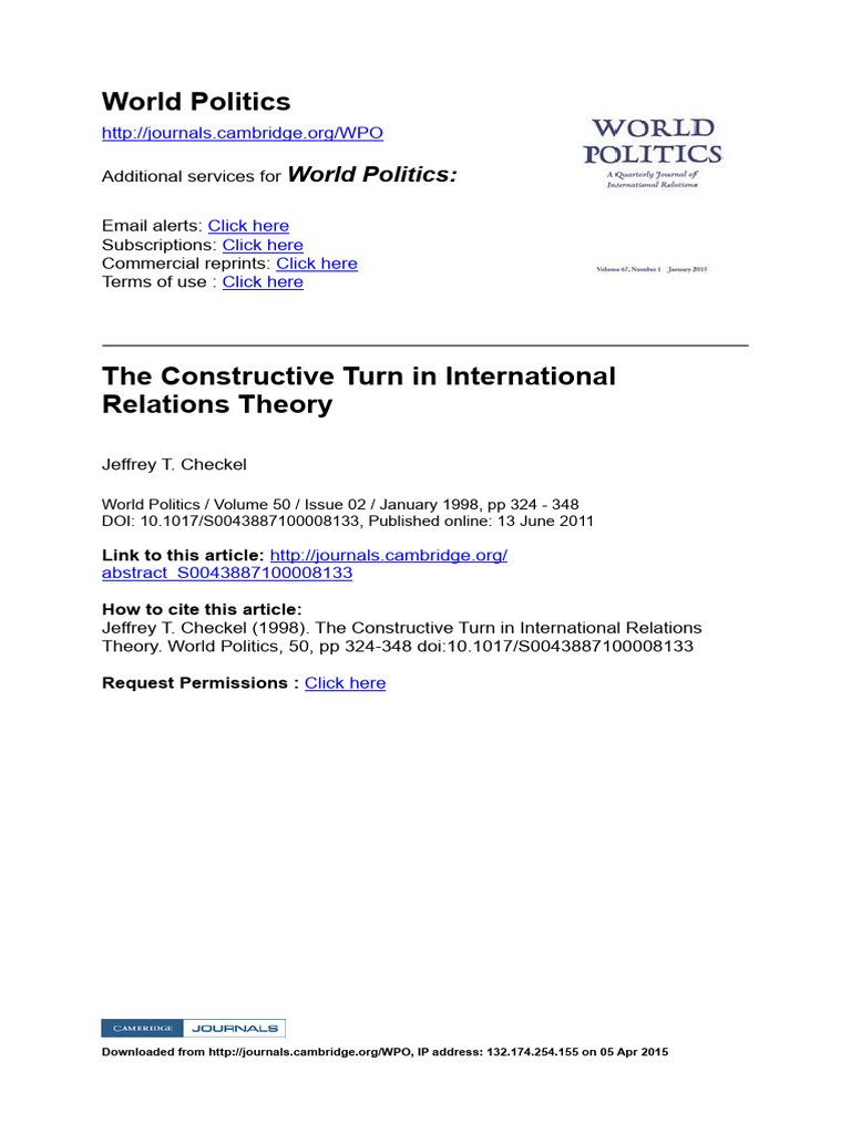 Checkel 1998 - The Constructive Turn in IR Theory | PDF | Political ...