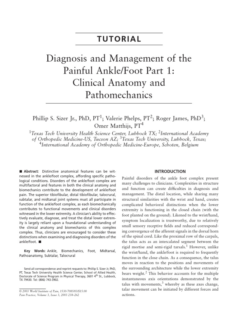 Diagnosis and Management of The Painful Ankle Foot Part 1 | PDF | Ankle ...