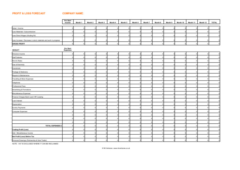 Profit and Loss Forecast Template 1 PDF Income Gross Income