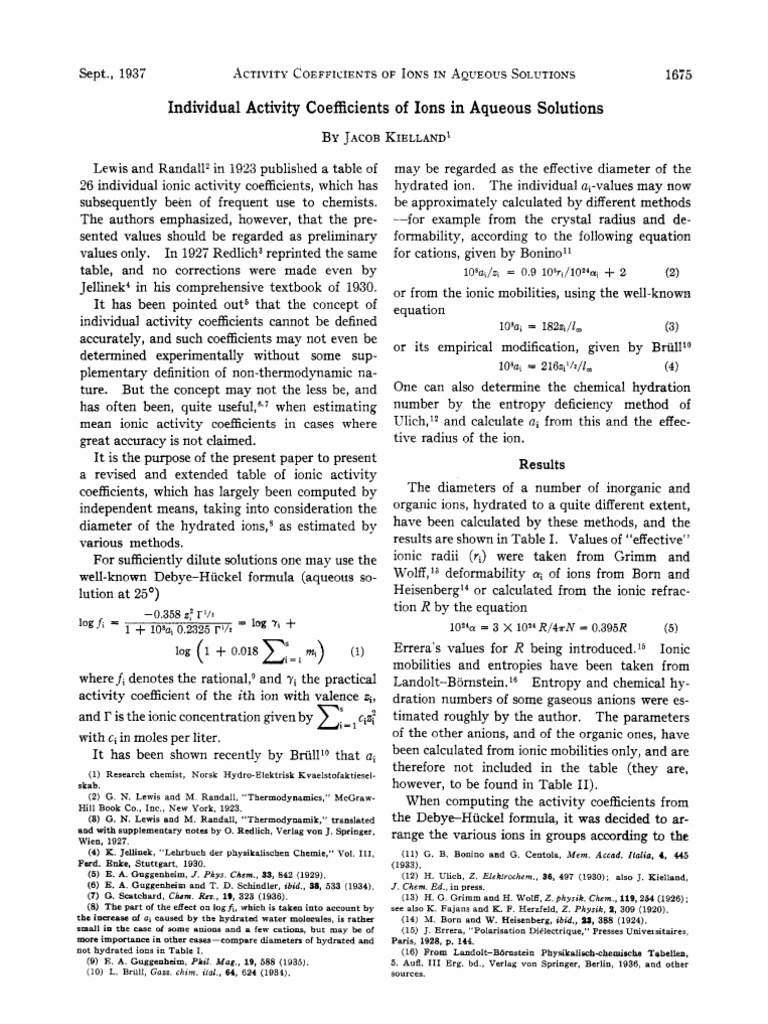 Activity Coefficients of Ions in Aqveotts Solutions | PDF