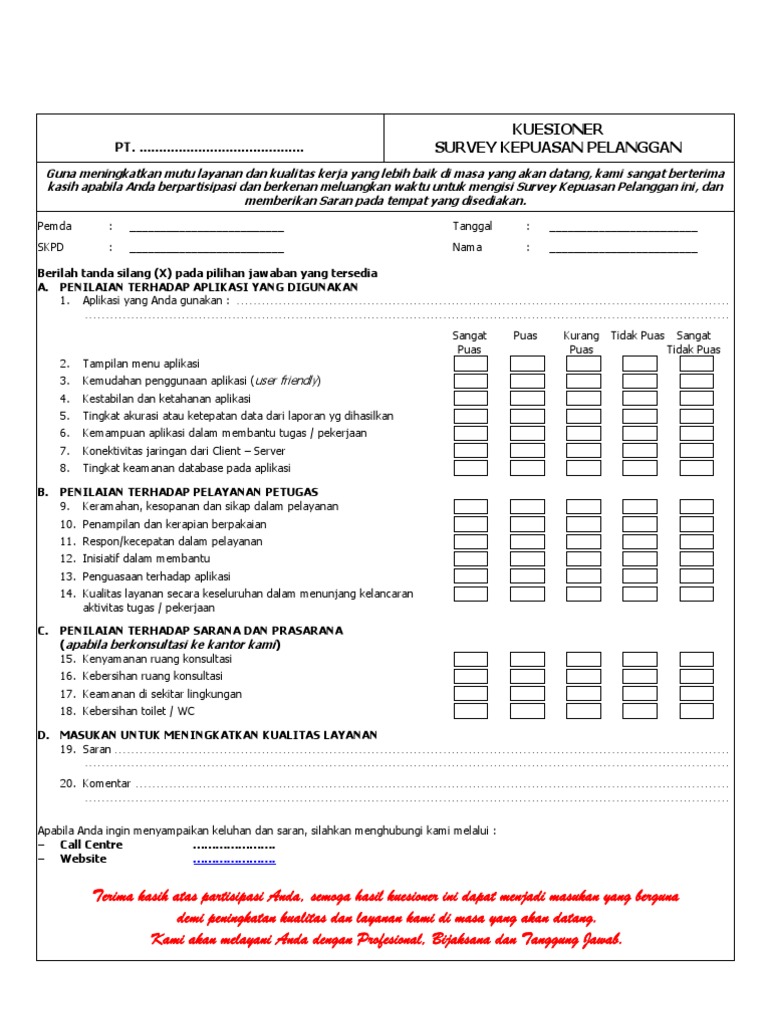 Form Survey Kepuasan Pelanggan