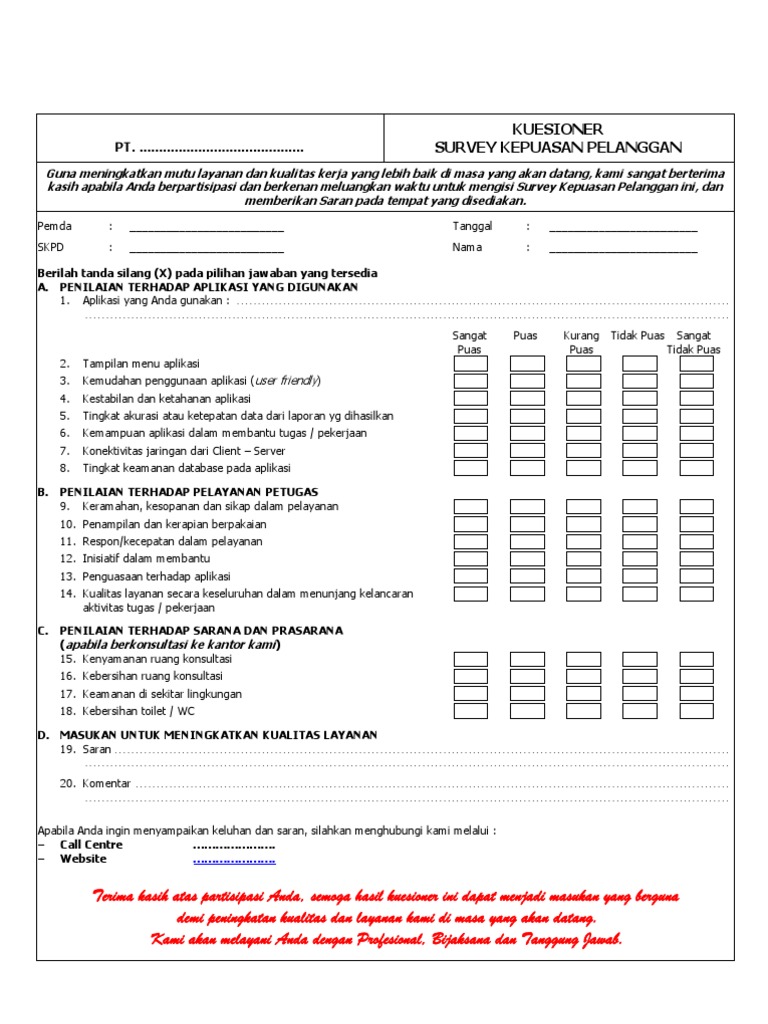 Contoh Angket Kepuasan Pelanggan  Aneka Macam Contoh