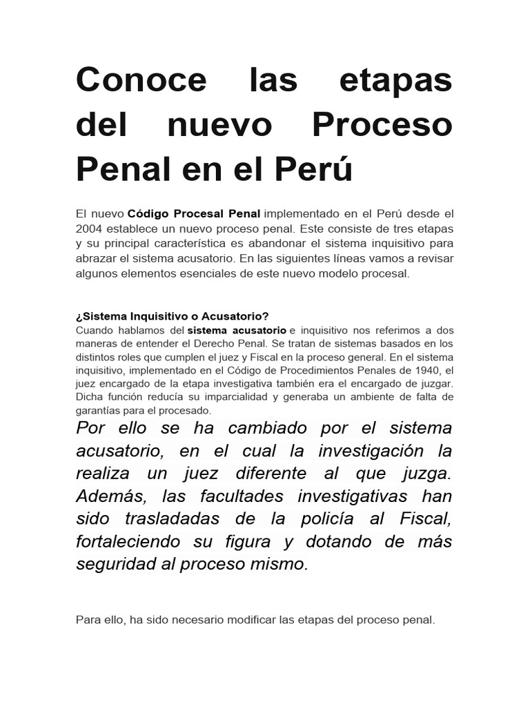 Etapas Del Nuevo Proceso Penal en El Perú | PDF | Procedimiento ...