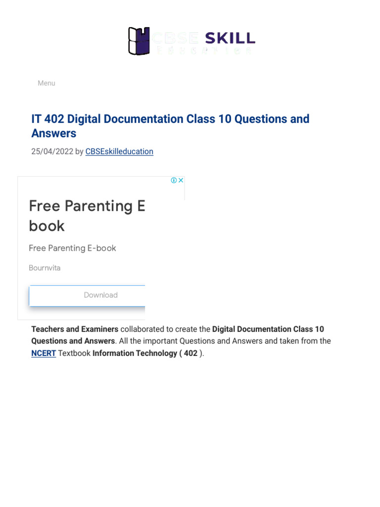 It 402 digital documentation class 10 questions and answers cbse