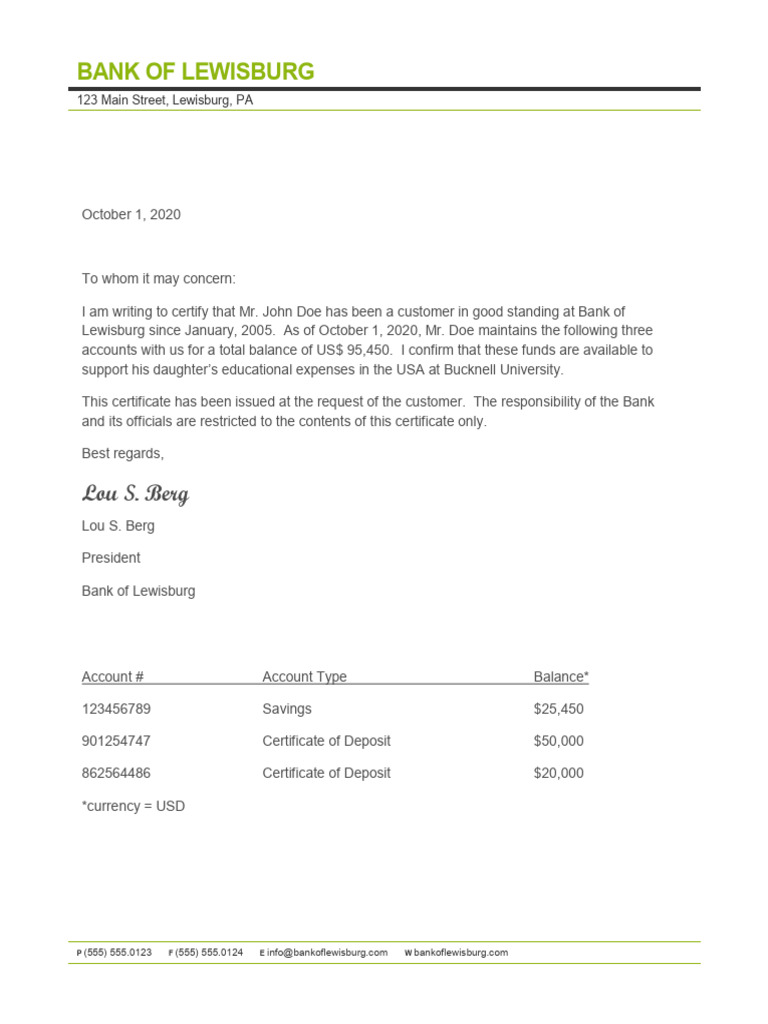 Bank Statement Certification for Mr. Doe | PDF