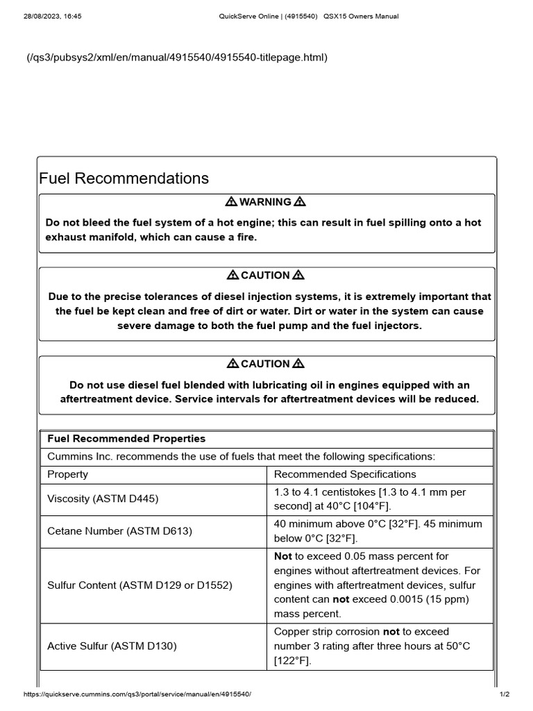 QSX15 Fuel Requirement | PDF | Diesel Fuel | Liquids