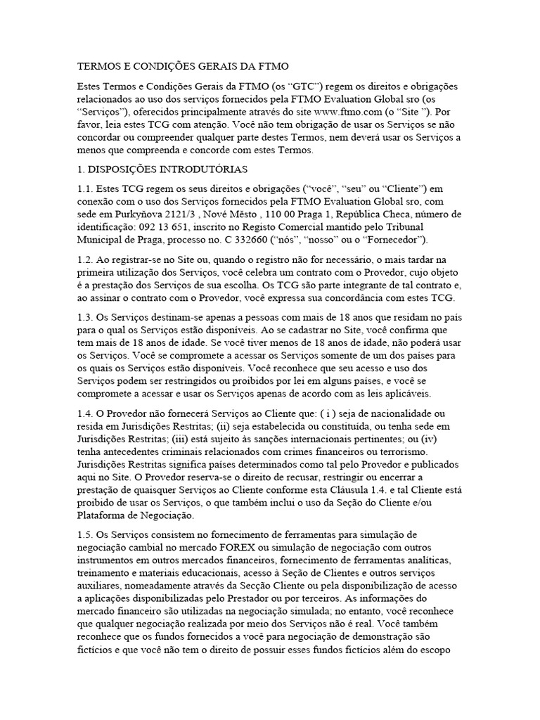 Termos e Condições da FTMO | PDF | Privacidade na internet | Negociação