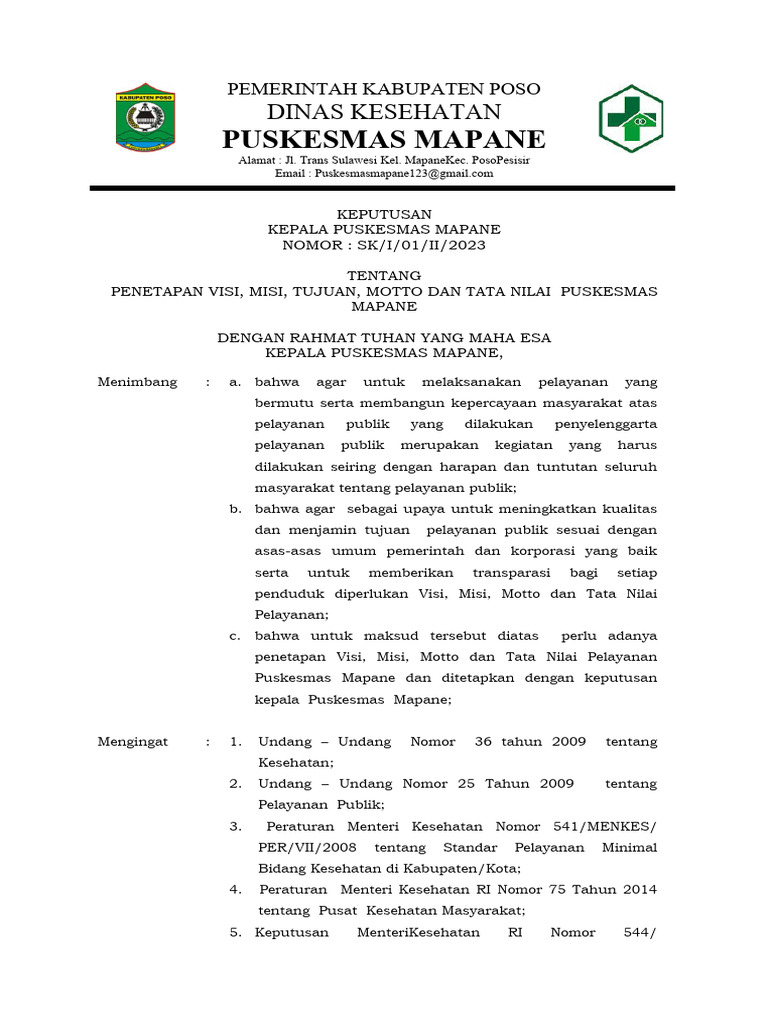 1 1 1 1 sk visi misi tujuan tata nilai puskesmas mapane pdf
