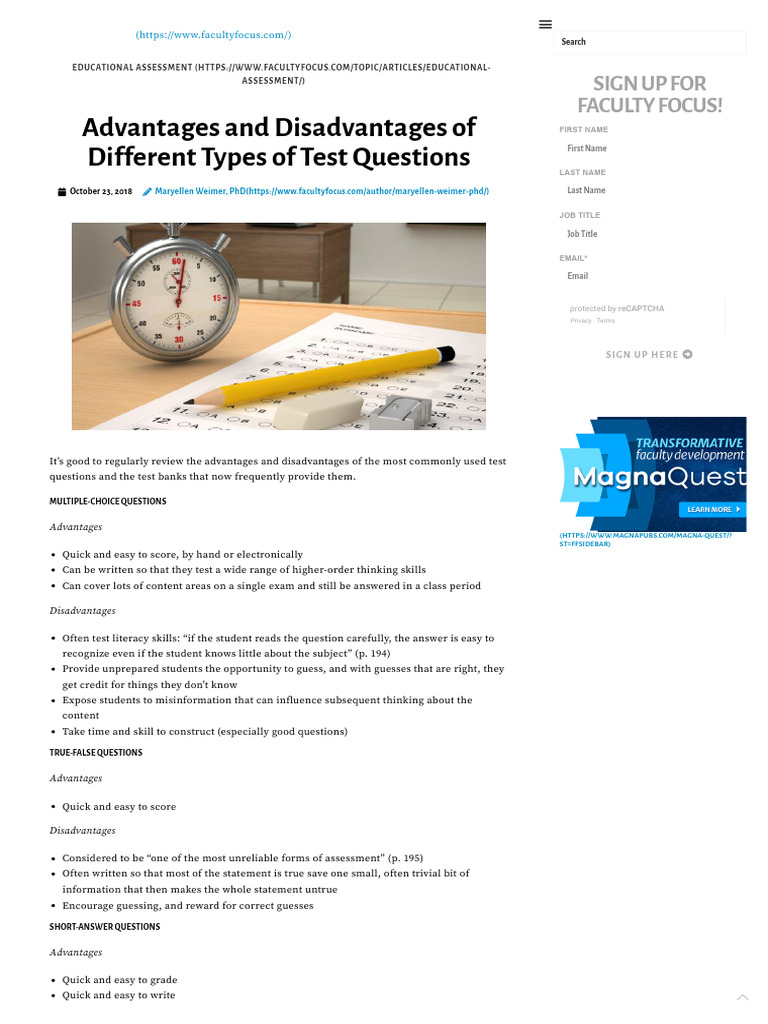 Test Question Formats: Pros and Cons | PDF | Multiple Choice ...