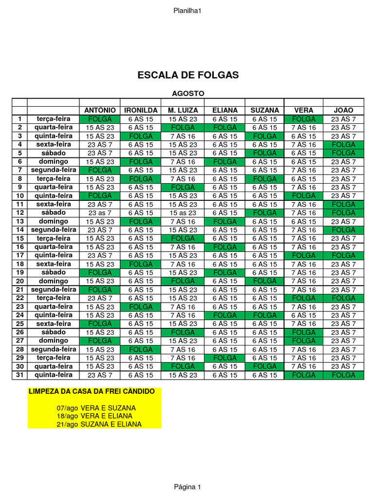 Escala de Folgas - Agosto 2023 - 230801 - 190300 | PDF | Cooking, Food ...