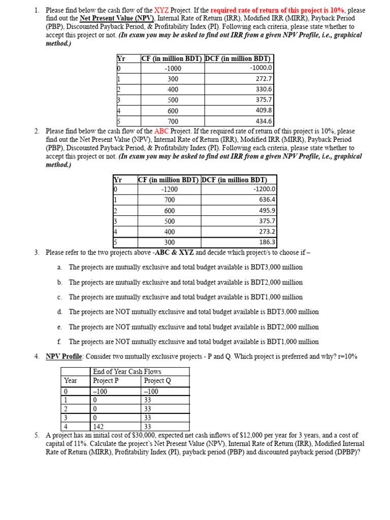 Su 2023 Practice Problems Capital Budgeting | PDF | Internal Rate Of ...