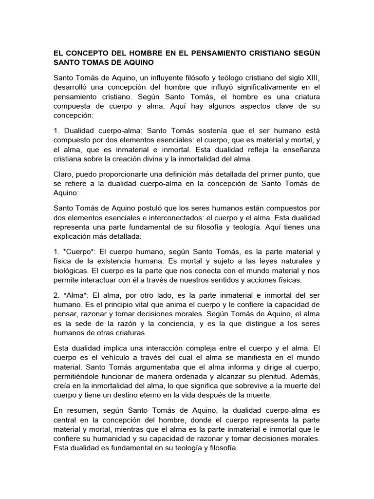EL CONCEPTO DEL HOMBRE EN EL PENSAMIENTO CRISTIANO SEGÚN SANTO TOMAS DE ...