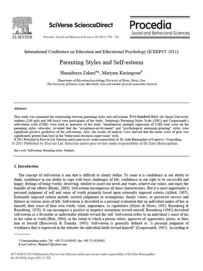 Parenting Styles & Self-Esteem Study | PDF | Self Esteem | Parenting