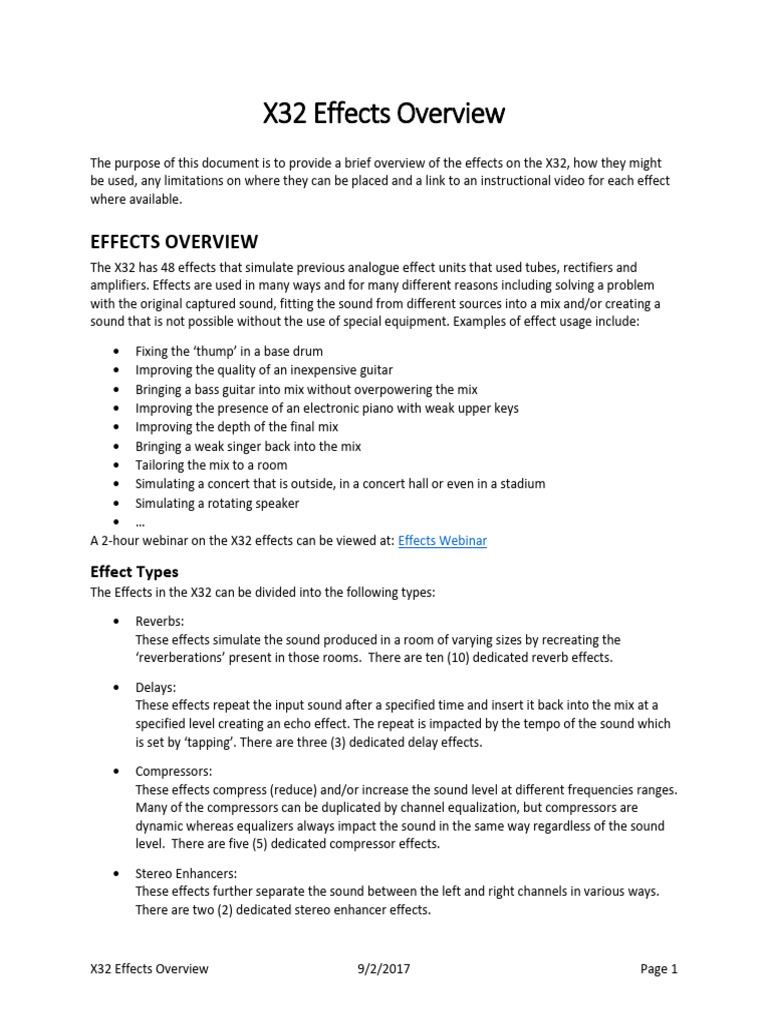 X32EffectsOverview PDF Equalization (Audio) Sound Technology