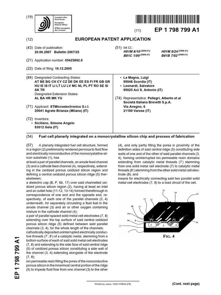 Fuel cell planarly integrated on a monocrystalline silicon chip and