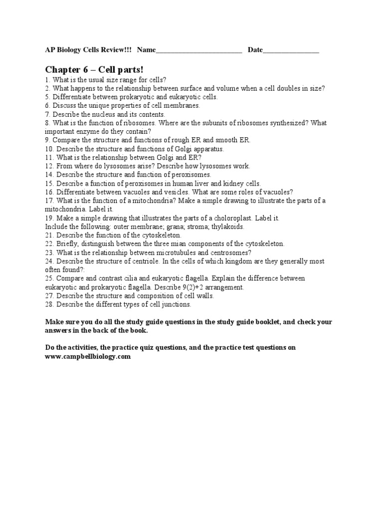 AP Biology Cell Structure Review Guide | PDF | Mitosis | Cell (Biology)