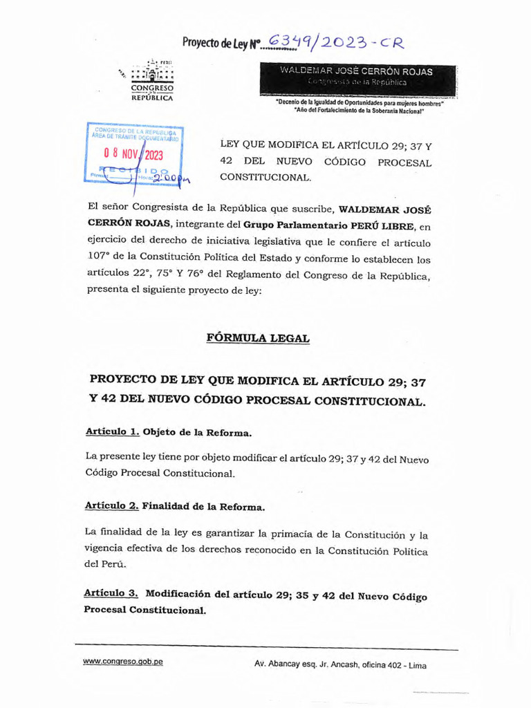 Modificación del Artículo 29 CPC Perú | PDF | Habeas corpus | Derecho ...