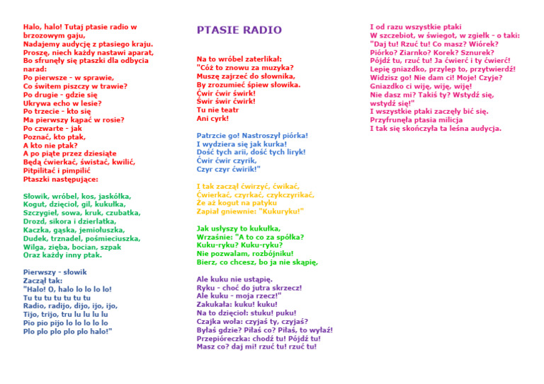 Wiersz Paweł I Gaweł Tekst Wiersz Ptasie Radio | PDF