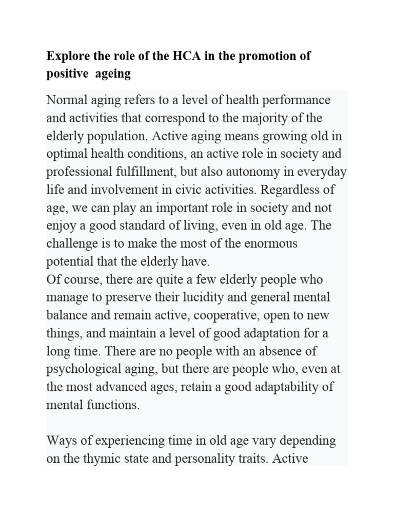 HCA's Role in Promoting Positive Aging | PDF | Ageing | Health Care