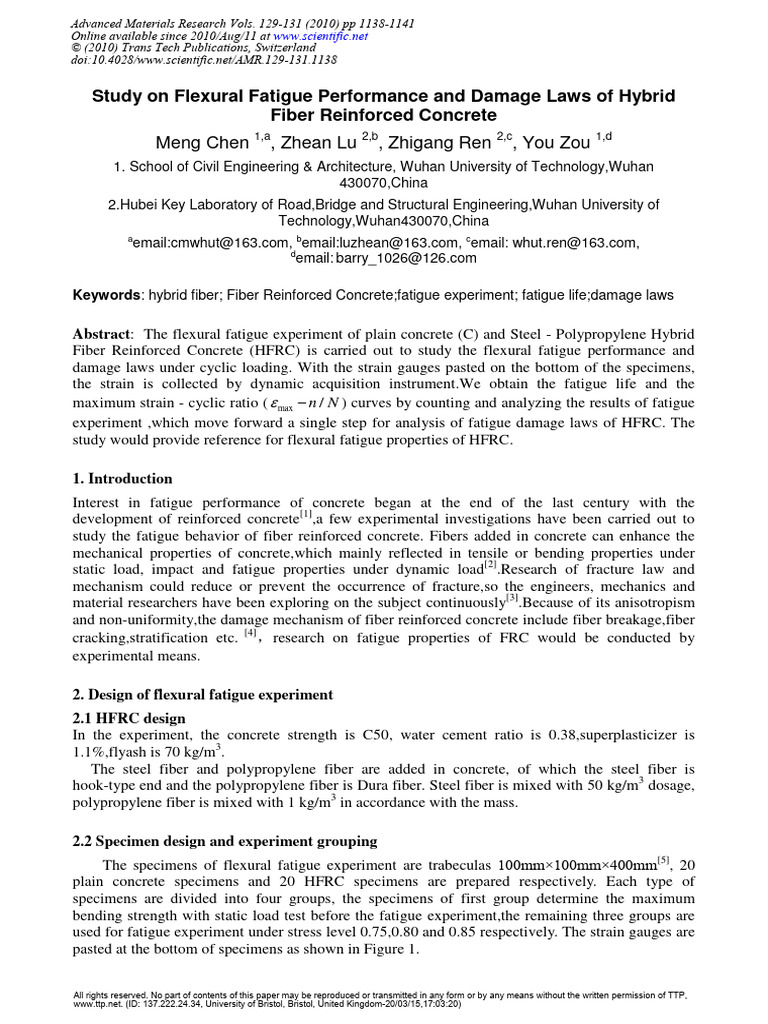 Hybrid Fiber Reinforced Concrete Fatigue Study | PDF | Fatigue ...