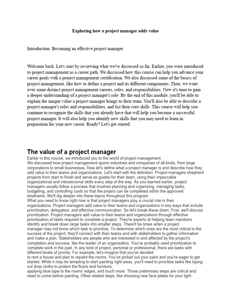 Project Manager Value and Skills | PDF | Project Management | Communication