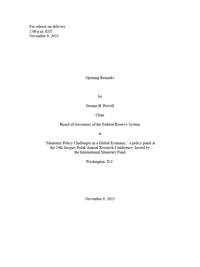 Powell's Opening Remarks PDF Inflation Policy