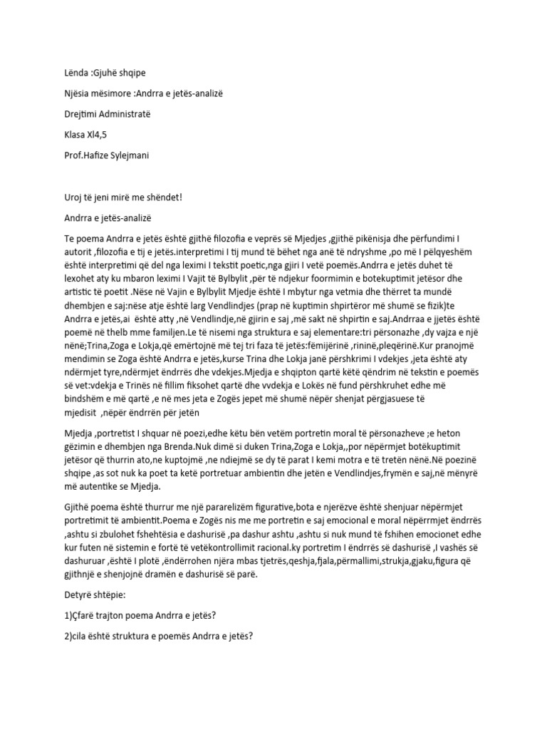 Andrra E Jetes Analize Pdf
