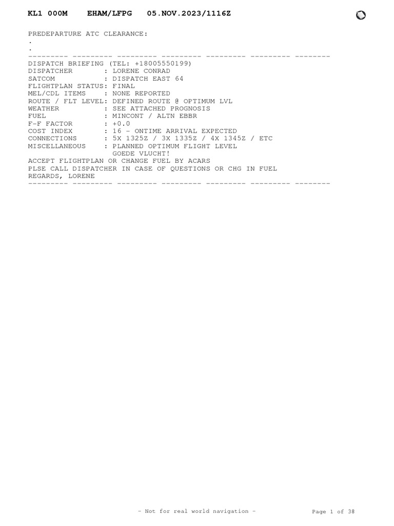 Flight Dispatch Briefing | PDF | Transponder (Aeronautics) | Aeronautics