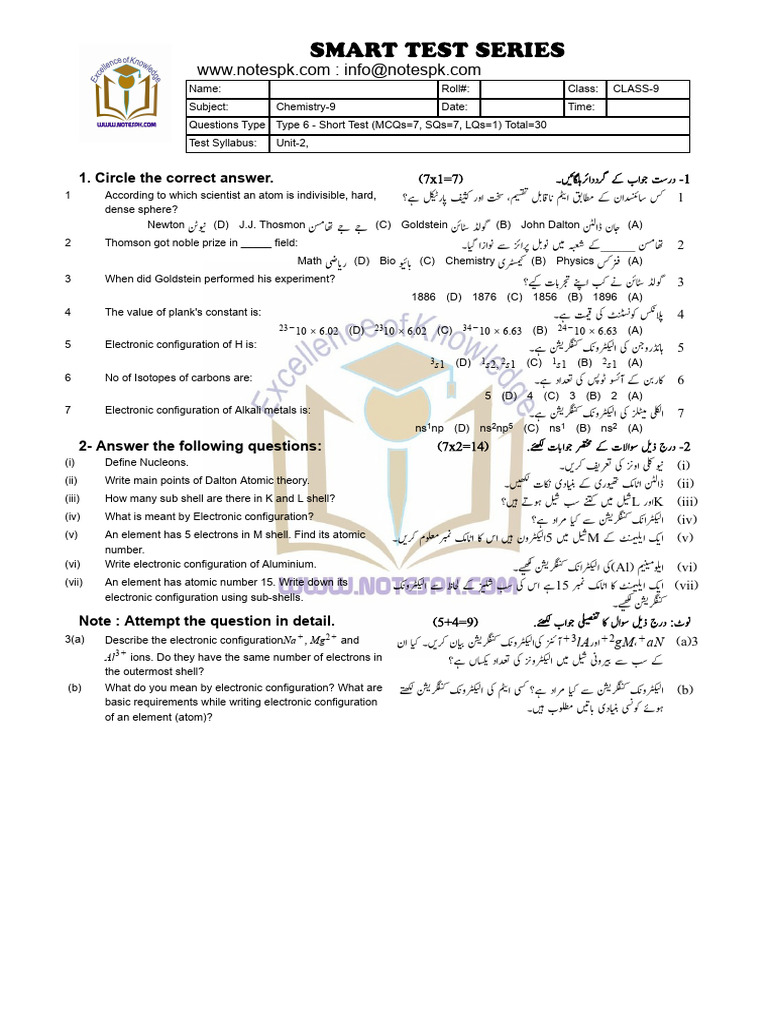 9th Chem 1 Pdf Electron Configuration Atomic