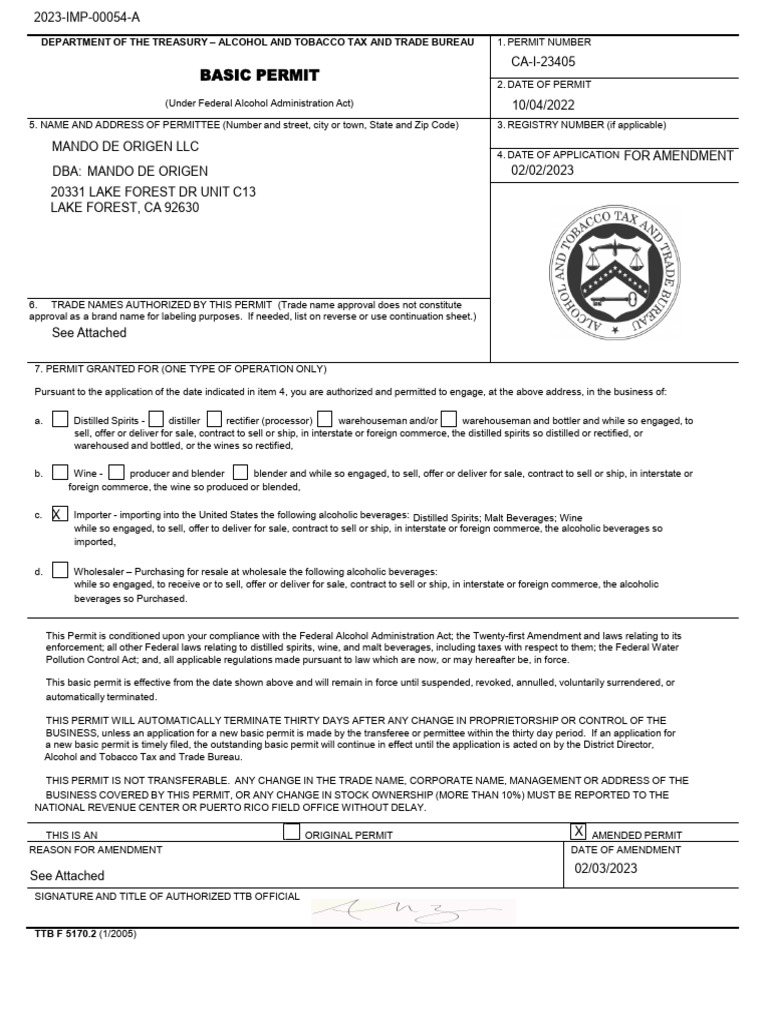 F51702basicpermit 20230203 111020 | PDF | Alcoholic Beverages