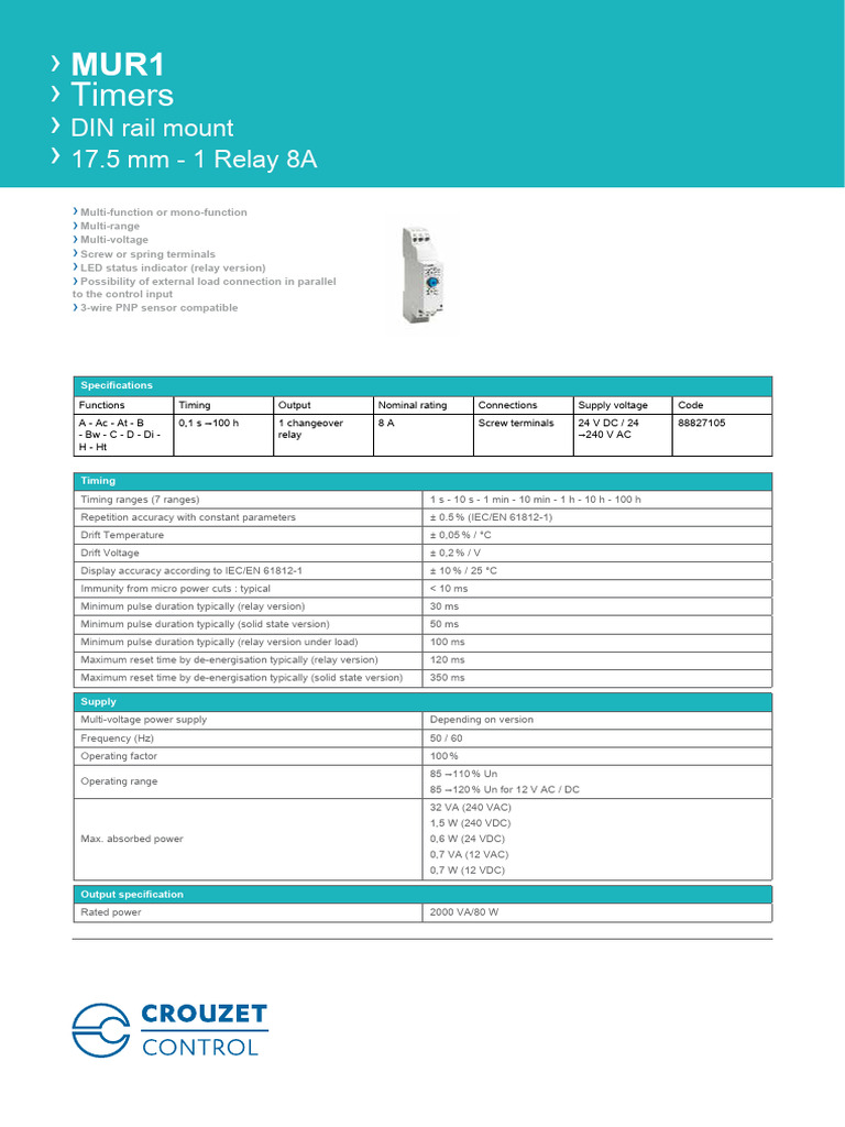 Multi-Function DIN Rail Timers 8A | PDF | Relay | Electronics