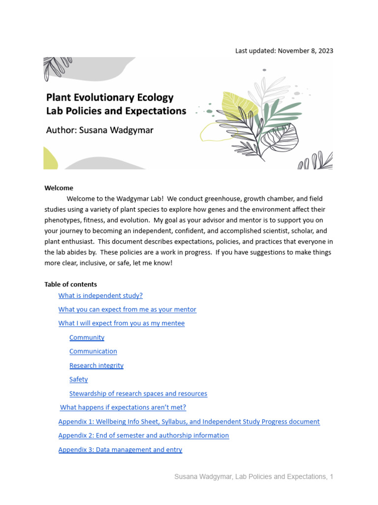 Lab Policies and Norms 1 PDF Mentorship Laboratories