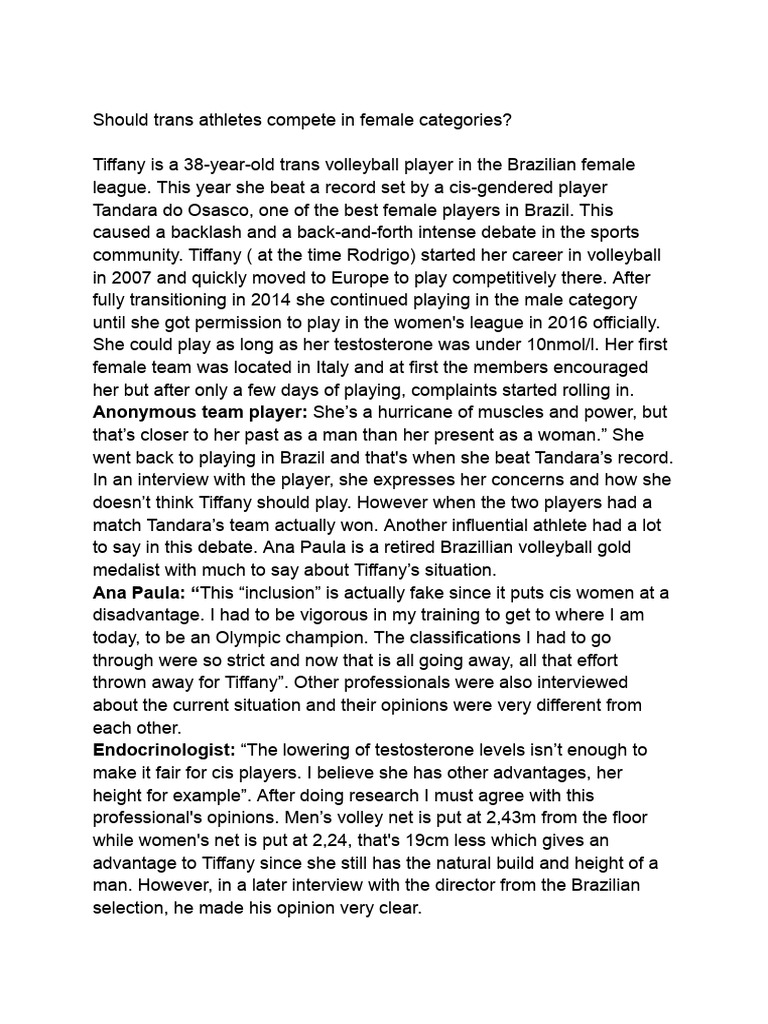Trans Athletes in Women's Sports Debate | PDF | Gender | Gender Studies