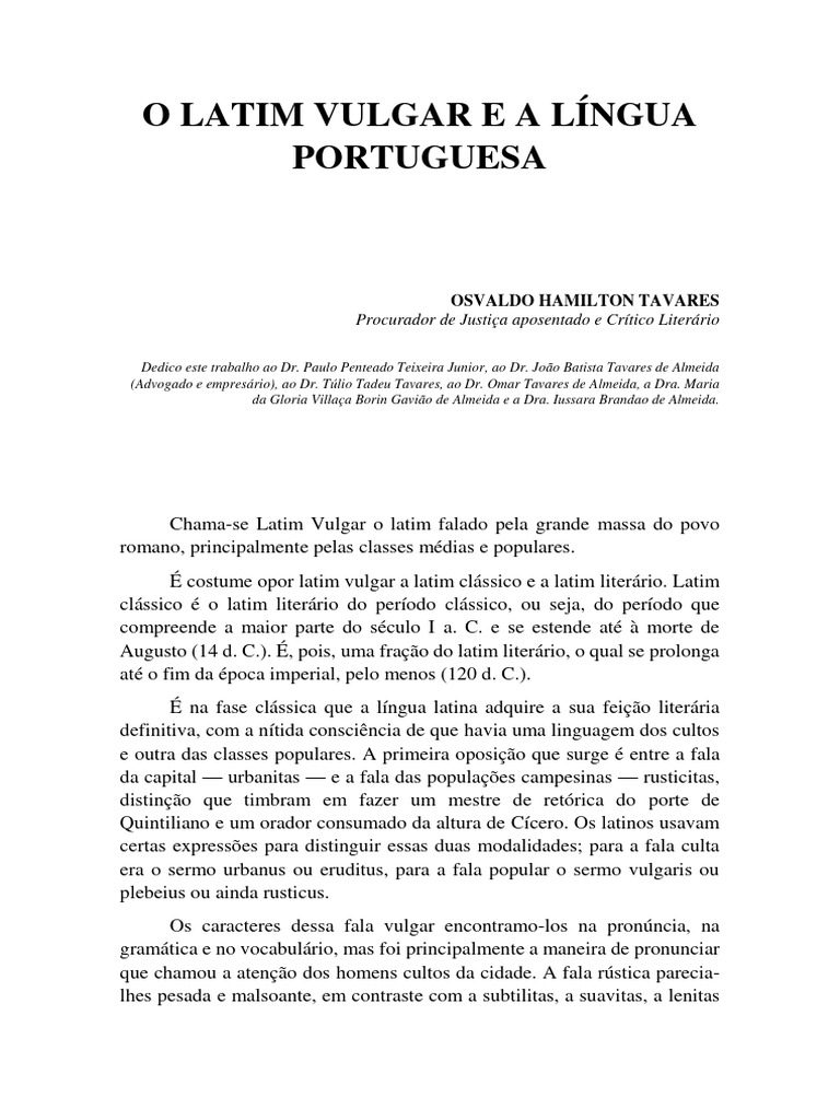 O Latim Vulgar. Seus Caracteres | PDF | Latim | Português (idioma)