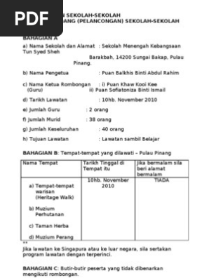Kertas Kerja Untuk Lawatan Sambil Belajar Ke Pulau Pinang Pdf